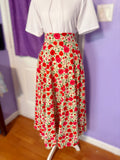Red Rose Floral Skirt — Size S | Soft, Flowy & Elegantly Modest