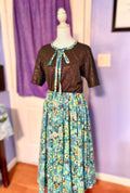 Brown & Blue Floral Tie‑Neck Dress — Modest, Soft & Effortlessly Elegant
